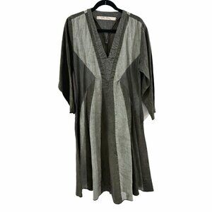 Cynthia Ashby 100% Linen Lagenlook Art To Wear Dress Colorblock Gray USA Small